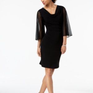 Connected Cowl-Neck Statement-Sleeve Dress